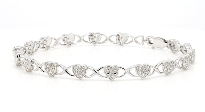 Shining Hearts Sterling Silver Bracelets with 0.10ctw Diamonds,0.10ct Natural Diamond Bracelet -Diamonds on 925 Sterling