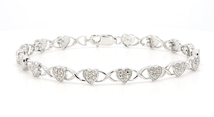 Shining Hearts Sterling Silver Bracelets with 0.10ctw Diamonds,0.10ct Natural Diamond Bracelet -Diamonds on 925 Sterling