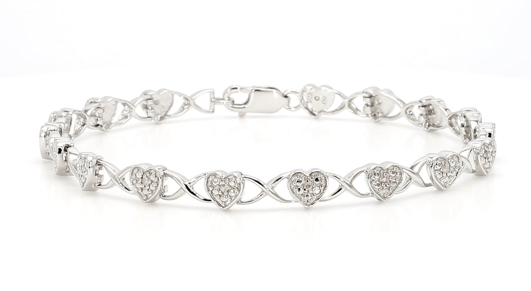 Shining Hearts: Sterling Silver Bracelets with 0.10ctw Natural Diamonds - Chetan Collection
