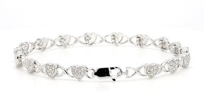 Shining Hearts Sterling Silver Bracelets with 0.10ctw Diamonds,0.10ct Natural Diamond Bracelet -Diamonds on 925 Sterling