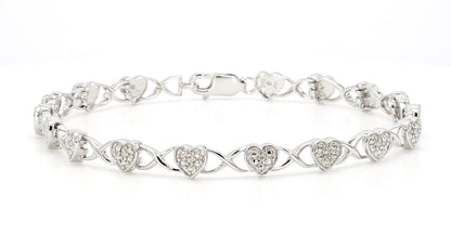 Shining Hearts Sterling Silver Bracelets with 0.10ctw Diamonds,0.10ct Natural Diamond Bracelet -Diamonds on 925 Sterling