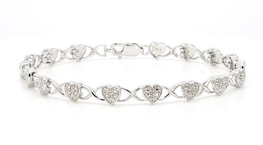 Shining Hearts Sterling Silver Bracelets with 0.10ctw Diamonds,0.10ct Natural Diamond Bracelet -Diamonds on 925 Sterling